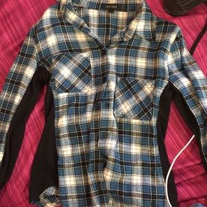 blue black and white patterned flannel